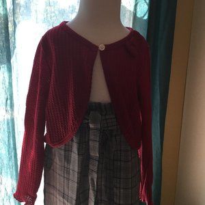 NWT Red sweater with bow and lettuce trim cuffs